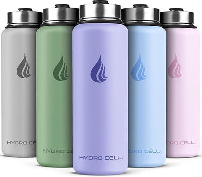 HYDRO CELL Stainless Steel Insulated Water Bottle with Straw - For Cold & Hot Drinks - Metal Vacuum Flask with Screw Cap and Modern Leakproof Sport Thermos for Adults (Lilac 40oz)