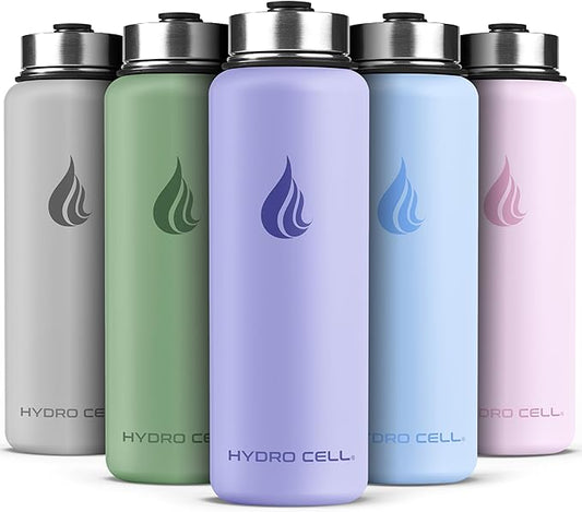 HYDRO CELL Stainless Steel Insulated Water Bottle with Straw - For Cold & Hot Drinks - Metal Vacuum Flask with Screw Cap and Modern Leakproof Sport Thermos for Adults (Lilac 40oz)