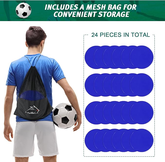 Poly Spots 4" or 9" Flat Cones Spot Markers for Gym/PE Training, Dance, 12/18/24 Pcs Non-Slip Rubber Floor Dots Flat Disc Markers for Soccer Basketball Sports Agility Drills, Classroom Activities