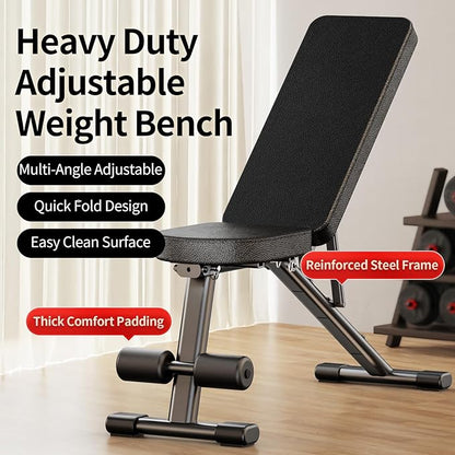 Adjustable Weight Bench for Home Gym, Stable Folding Workout Bench for Dumbbell & Full Body Strength Training