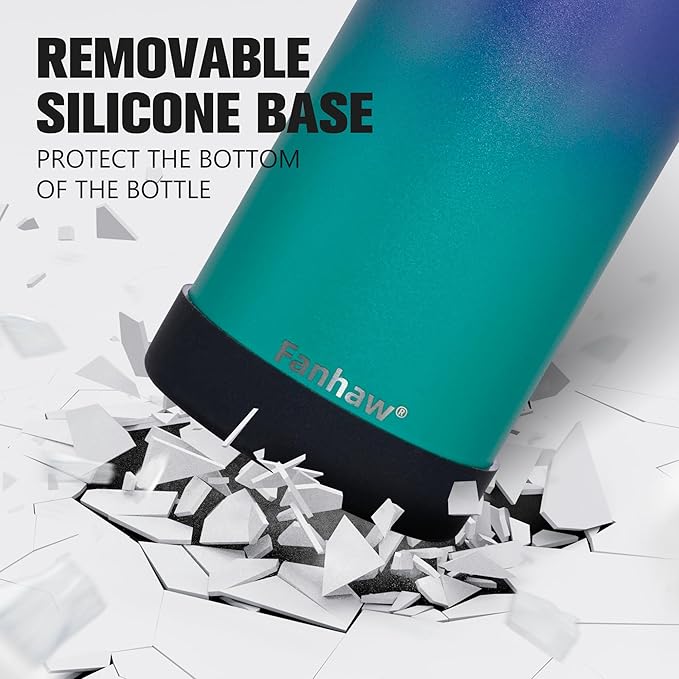 Fanhaw 32 oz Insulated Water Bottle – Portable Stainless Steel Flask with 3 Lids (Straw, Spout, Carabiner) | Leakproof, for Gym, Hiking, Work, Travel & Everyday Use (Purple Green)