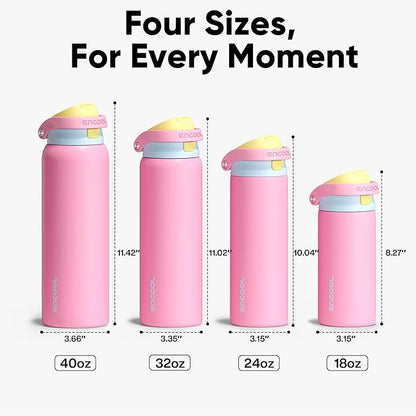 ENCOOL Leakproof Insulated Water Bottle with Straw Dual-Sip Water Bottle Bag-Safe Design for Work, Commute & Gym – Keeps Drinks Cold All Day, 32 oz, Shell Pink