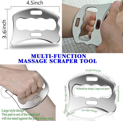 Professional Muscle Scraper Tool Set, 4-Piece Stainless Steel IASTM Tools with Storage Case, Physical Therapy Massage Tools for Muscle Recovery