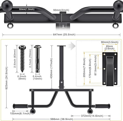 Kipika 48" Ceiling Mounted Pull Up Bar, Heavy Duty Multi-Grip Chin Up Bar,Mounted Pullup Bar, Adjustable Height, Pull Up Bands for Chin Ups & Body Stretching, Ideal for Home Gym and Strength Training