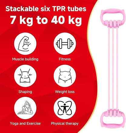6 Gear Adjustable Resistance Bands, Fitness Resistance Bands Exercise Bands with Comfort Grips, Unisex, for Arms, Chest Extender, Home Workout, Fitness, Pilates