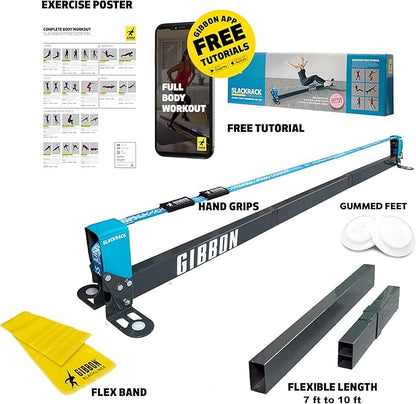 GIBBON Slackrack - Freestanding Outdoor or Indoor Slackline - Slack Line for Kids & Adults - Balance Trainer - Setup in 7ft or 10ft