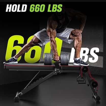 Adjustable Folding Weight Bench for Home Gym, 660 lbs Capacity Multi-Functional Workout Bench Sturdy Durable for Full Body