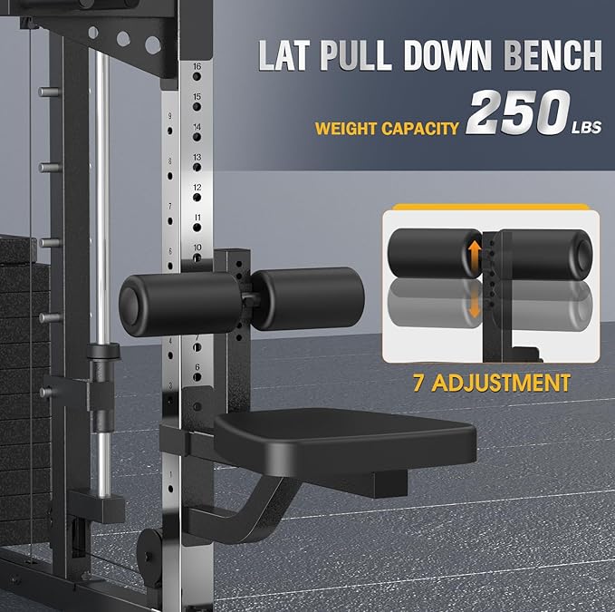 DONOW Smith Machine with Weight Stacks, Heavy Duty Home Gym System Power Cage Cable Crossover Machine Multi-Functional Trainer Ratio 1:1