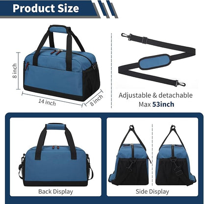 Small Gym Bag with Wet Pocket - 14 inch Mini Duffle Bag for Men & Women Lightweight Carry On Bag for Travel Sport - Blue
