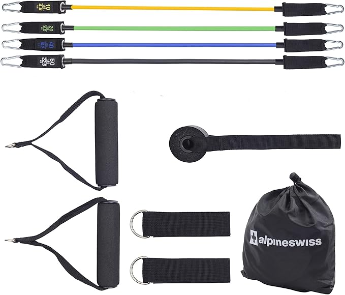 Alpine Swiss Exercise Resistance Bands Set with Handles, Door Anchor, Ankle Straps and Carry Bag for Men and Women