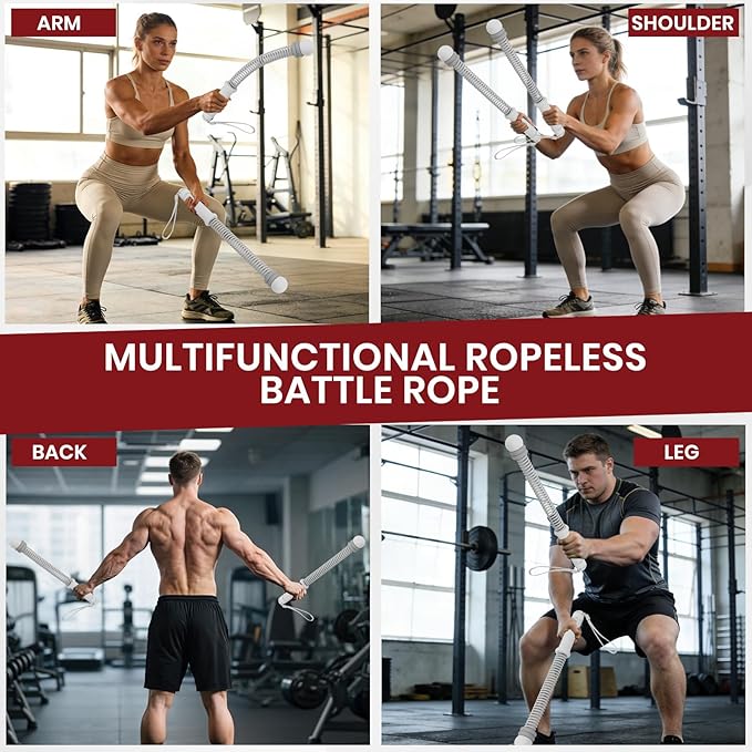 Ropeless Battle Ropes, Adjustable Weighted Cordless Trainer for Home Gym HIIT Low Impact Workouts, 17.1 in Portable with Sliding Resistance Rings and Storage Bag (Gray)