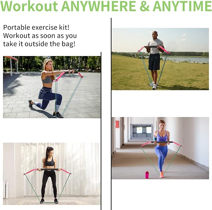Bow Portable Home Gym with 4 Resistance Bands Fitness Equipment, Abdominal, Bicep Curls, Arms, Leg Muscle Training Kit, Travel, Outdoor, Full Body Workouts for Yoga Pilates Sliming