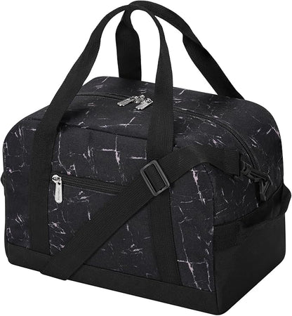 Small Gym Bag Carry On Bag - 12 in Mini Duffle Bag Lightweight for Overnight Travel(Marble Black)