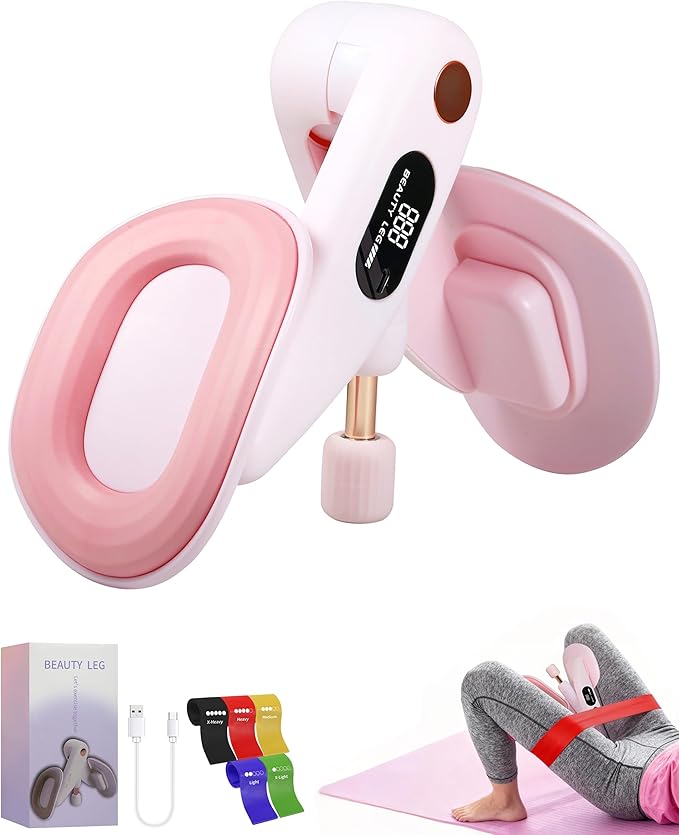 Thigh Master, Kegel Exerciser for Women, Pelvic Floor & Hip Trainer with 5 Resistance Bands, Thigh Glutes and Leg Slimming, Light Pink, Home Fitness Equipment