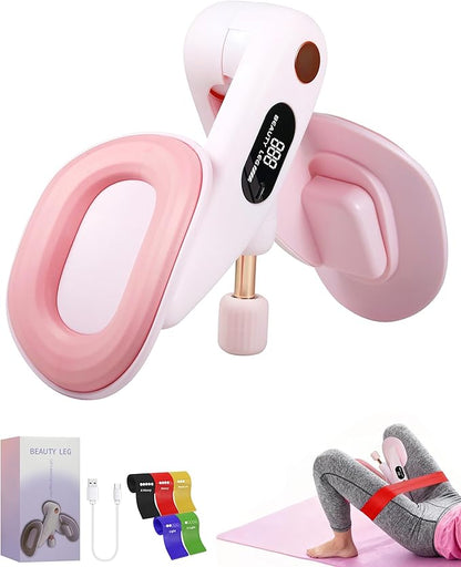 Thigh Master, Kegel Exerciser for Women, Pelvic Floor & Hip Trainer with 5 Resistance Bands, Thigh Glutes and Leg Slimming, Light Pink, Home Fitness Equipment