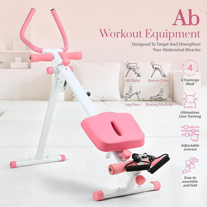4-in-1 Foldable Rowing Machine for Home, Ab Workout Equipment with Resistance Bands Roman Chair & Leg Press 120kg Capacity Quiet Magnetic Rowing Machine for Small Spaces