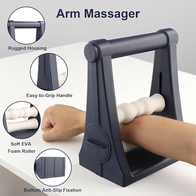 PebblePulse Forearm Massager – Adjustable Pressure Forearm Massager for Tennis Elbow Relief, Self-Massage Roller for Muscle Recovery, Pain Relief, Physical Therapy & Daily Hand Care