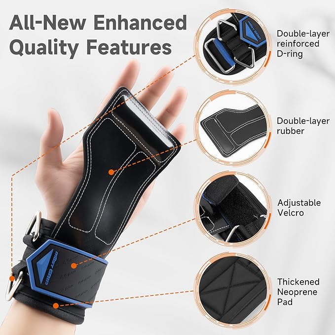 Non-Slip Gym Wrist Sraps for Weightlifting, Double Rubber Weight Lifting Straps with D Rings for Cable Machine Workout, Wrist Wraps with Cushion Wrist Loop for Men Women Deadlift