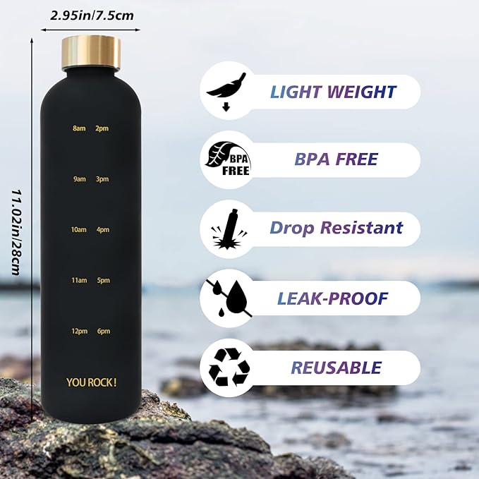 32oz Water Bottles with Times to Drink, Motivational Water Bottle with Time Marker, BPA Free Reusable Water Bottle with Hydrating Reminder for Gym Fitness Workout Travel