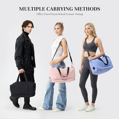 Timeet Expandable Gym Duffel Bag For Women with Yoga Mat Strap, 47L Sports Duffle Bag With Shoes Compartment&Dry Wet Pocket, Water Resistant Carry on Sports Weekend Travel Overnight Bag, Ink Black