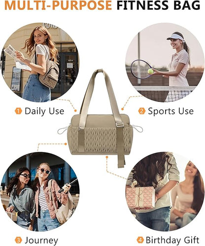 Small Gym Bag for Women Quilted Mini Tote with Wet Compartment and Coin Purse, Cute Duffle Bag for Girls Workout Sport Travel
