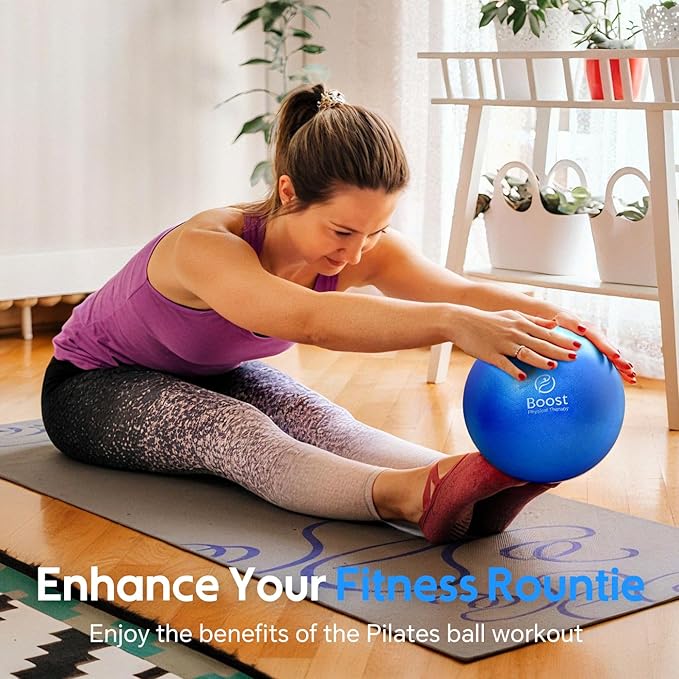 Small Exercise Ball with Pump, 9 Inch Mini Pilates Ball with Exercise Guide, Small Workout Ball for Stability, Fitness, Barre, Yoga, Core Training & Physical Therapy, Blue