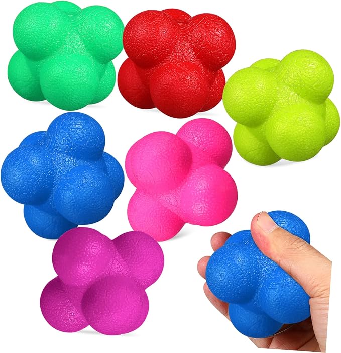 6 Pcs Hexagonal Reaction Training Balls Indoor Agility Fitness Equipment with Colorful Design for Hand Eye Coordination and Reflex Improvement