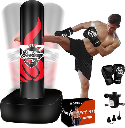 Freestanding Punching Bag for Adult Teens, 70" Heavy Punching Bag with Boxing Gloves and Electric Air Pump for Beginners Kickboxing Training MMA Muay Thai Fitness Office Home Gym