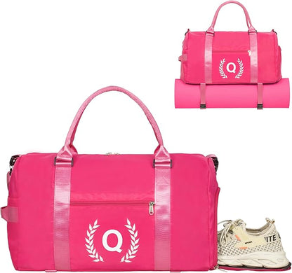 Gym Bag for Women, Personalized Duffle Bag with Shoe Compartment, Sports Bag for Yoga & Dance with Wet Pocket and Mat Strap(HotPink,Q)
