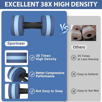 Sportneer Water Weights Aquatic Exercise Dumbbells Water Dumbbell Aerobics Workouts Set of 2 EVA Foam Pool Weights Dumbbells Set Aqua Fitness Barbells Equipment for Water Aerobics Weight Loss