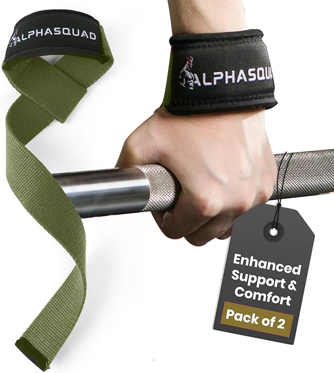 ALPHASQUAD Lifting Straps for Weightlifting – Heavy Duty Wrist Straps for Weightlifting with 7mm Thick Padded Cotton Wraps, 22.5" Long, 1.5" Wide – Deadlifts, Strength Training, Powerlifting, Men & Women