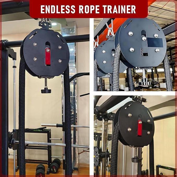 Endless Rope Trainer, Home Gym Equipment, Pulley Cable Machine System With Adjustable Resistance, Full Body Workout Tool, Portable Rope Exercise System For Home Gym, For Arm, Back, Grip Training Black