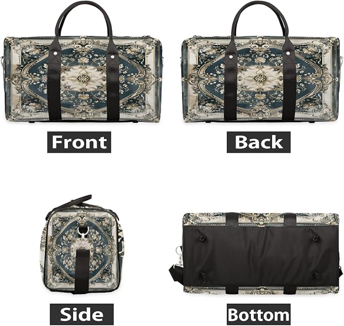 Travel Duffel Bag Carpet Flowers Patterns Sport Tote Gym Bag Waterproof Foldable Carryon Weekend Overnight Training Handbag Sports Duffle Bags for Women Men Boys Girls