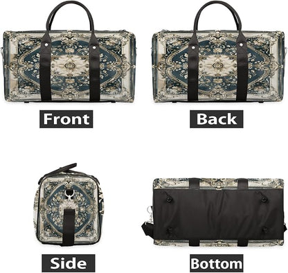 Travel Duffel Bag Carpet Flowers Patterns Sport Tote Gym Bag Waterproof Foldable Carryon Weekend Overnight Training Handbag Sports Duffle Bags for Women Men Boys Girls