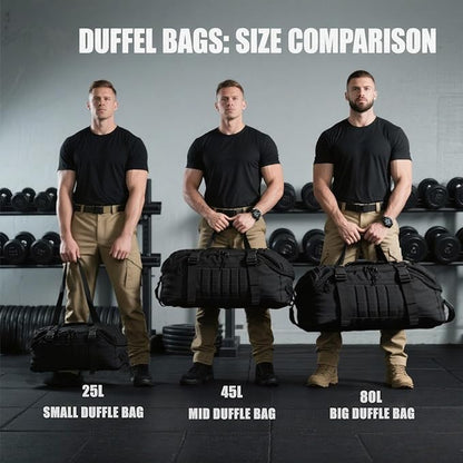 Travel Duffle Bag Backpack for Men - Large Tactical Bags Weekender Gym Bag for Overnight Traveling Military Workout Deployment Sports (Black, 80L)