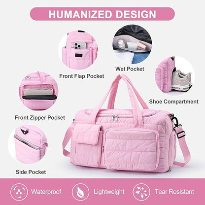 Small Gym Bag for Women, Travel Duffle Bag Carry On Weekender Bag with Shoe Compartment