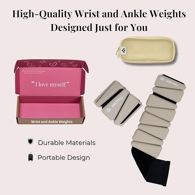 AMOYOU Wrist & Ankle Weights for Women – 2 lb Ankle Weights (Set of 2, 1 lb Each) | Arm Weights for Women | Leg Weights for Walking, Yoga, Cardio & Strength Training