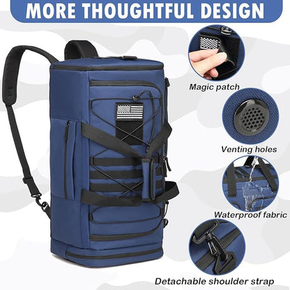 Gym Bag for Men and Women, 50L Extra Large Duffle Bag, 3-in-1 Travel Sports Duffel Bags with Shoe & Laptop Compartment for Overnight Weekender Gym Traveling Workout Deployment, Black+ Blue