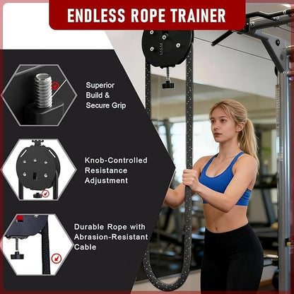 Endless Rope Trainer, Home Gym Equipment, Pulley Cable Machine System With Adjustable Resistance, Full Body Workout Tool, Portable Rope Exercise System For Home Gym, For Arm, Back, Grip Training Black