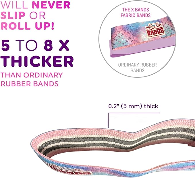 The X Bands Exercise Resistance Bands - Non-Slip Extra Thick Fabric Hip Loop Booty Bands - 20, 30, 40, 50 lb - Fitness Workout for Legs, Butt Training, Stretching, Yoga