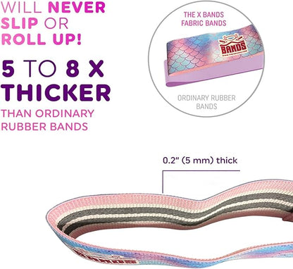 The X Bands Exercise Resistance Bands - Non-Slip Extra Thick Fabric Hip Loop Booty Bands - 20, 30, 40, 50 lb - Fitness Workout for Legs, Butt Training, Stretching, Yoga