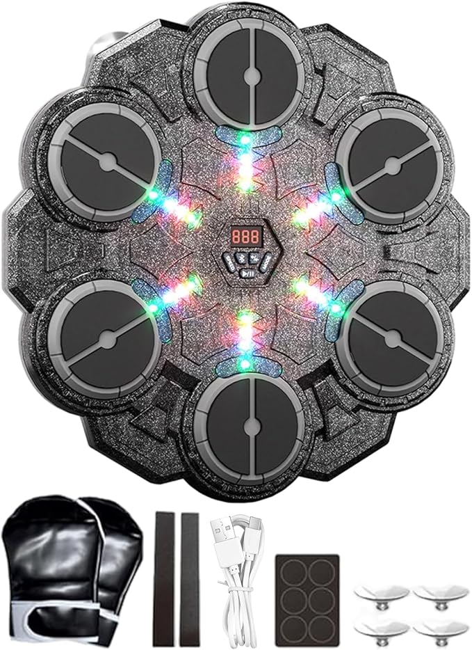 Music Boxing Machine, 9-Speed Wall-Mounted Punching Machine with LED Light Reaction Training, Smart Boxing Training Equipment for Adults and Boys, Indoor Gym Workout Exercise Fitness for Doorway,