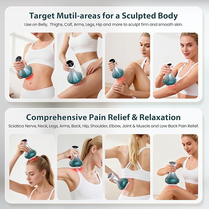 Lymphatic Drainage Massager, Anti-Cellulite Massager For Body Cellulite and Thigh & Belly Stretch Marks Reduction, Handheld Massage tools for lymphedema & lipedema, Sciatica Nerve pain relief Devices
