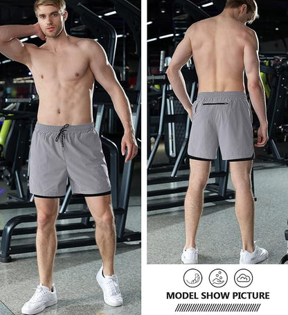 Aolesy Men's 2 in 1 Running Shorts 5" Workout Gym Athletic Shorts for Men Quick Dry Lightweight Training Shorts with Pockets