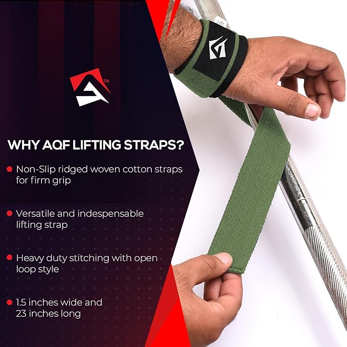 AQF Lifting Wrist Straps for Weightlifting, Powerlifting & Deadlifts – 23” Neoprene Padded Cotton Straps for Strength Training & Gym Workouts - Maximum Grip Support for Men & Women