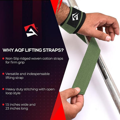 AQF Lifting Wrist Straps for Weightlifting, Powerlifting & Deadlifts – 23” Neoprene Padded Cotton Straps for Strength Training & Gym Workouts - Maximum Grip Support for Men & Women
