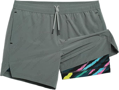 maamgic Mens Running Shorts with Compression Liner 5" Quick Dry Workout Shorts Anti-Chafe Gym Shorts 2 in 1 Athletic Shorts