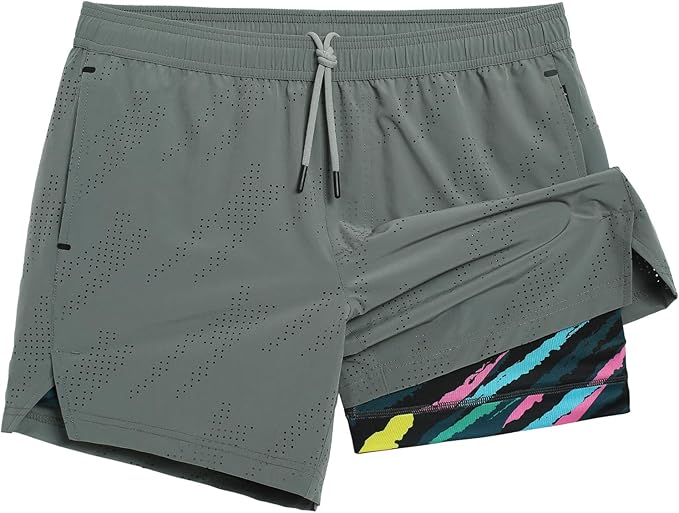 maamgic Mens Running Shorts with Compression Liner 5" Quick Dry Workout Shorts Anti-Chafe Gym Shorts 2 in 1 Athletic Shorts