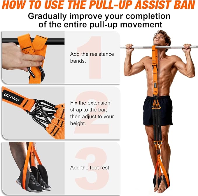 Heavy Duty Pull Up Assistance Bands, Pull Up Assist Band with Dual Foot Rests for Men, Home Gym Strength Training Equipment for Pull Up Bar, Adjustable 4 Resistance Bands for Back Workout