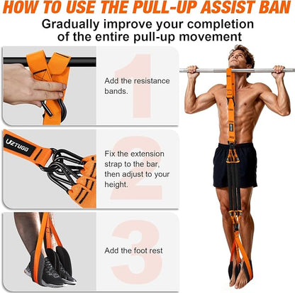 Heavy Duty Pull Up Assistance Bands, Pull Up Assist Band with Dual Foot Rests for Men, Home Gym Strength Training Equipment for Pull Up Bar, Adjustable 4 Resistance Bands for Back Workout